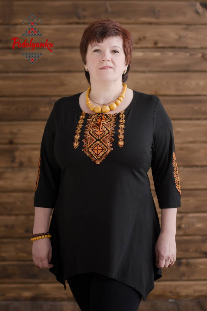 

Женская туника Традиционная золота, рукав 3/4 2XL, Черный
