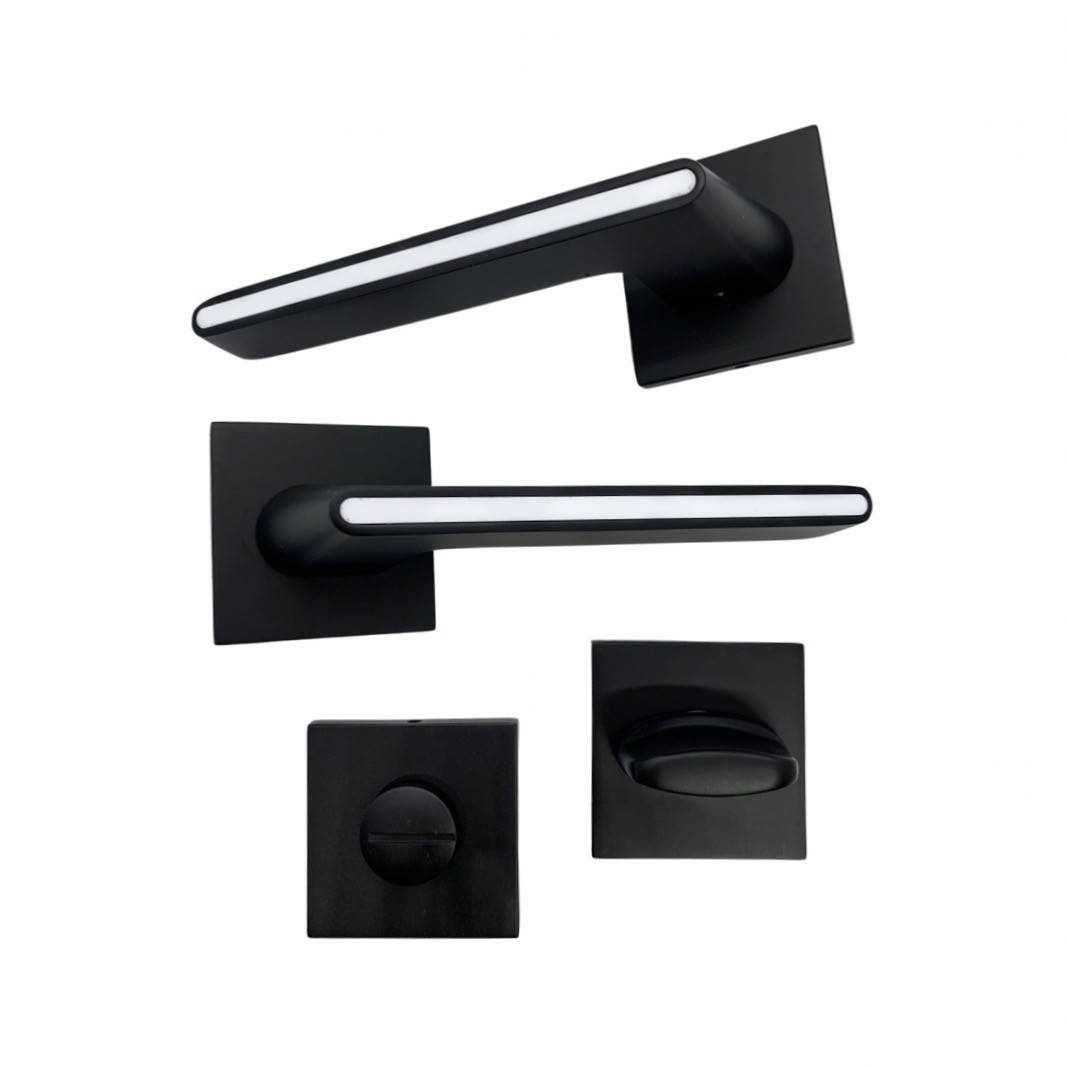 

Дверые ручки на розетах с ночной задвижкой Vortex ASL-55 BLACK(matte)/White WC, Черный