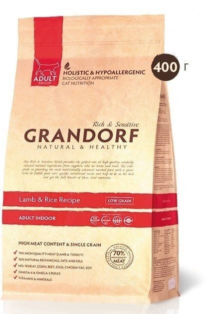 

Сухой корм Grandorf Lamb & Rice ADULT INDOOR для взрослых кошек ягненок с рисом 0,4 кг