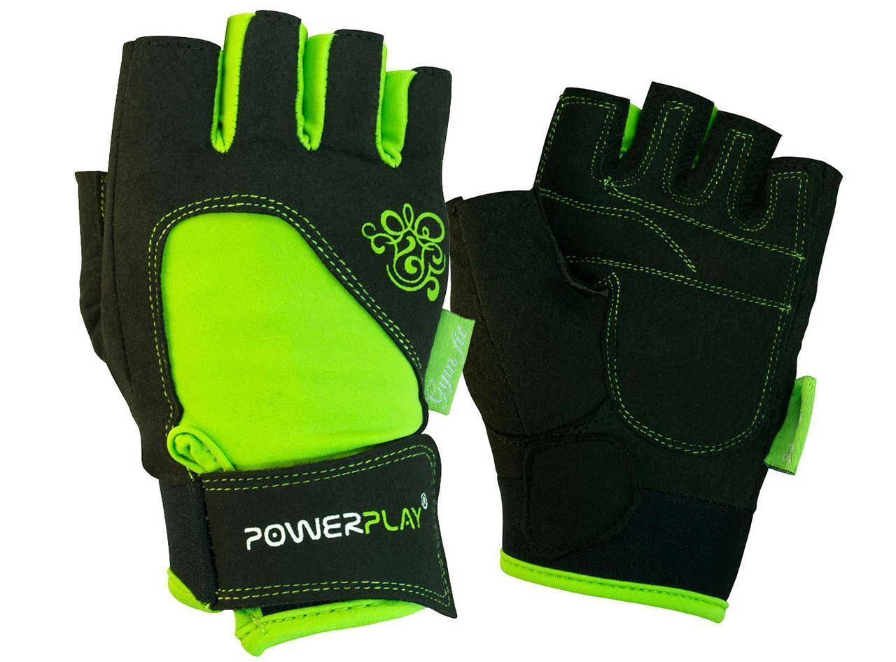 

SALE.Рукавички для фітнесу PowerPlay 1728 жіночі Чорно-Зелені