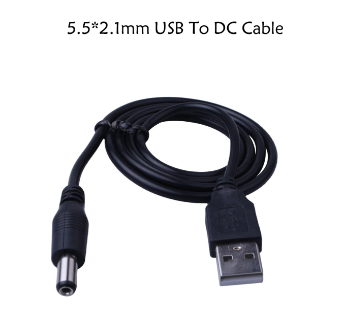 

Кабель прямий USB - 5.5mm x 2.1mm DC 5V, Черный