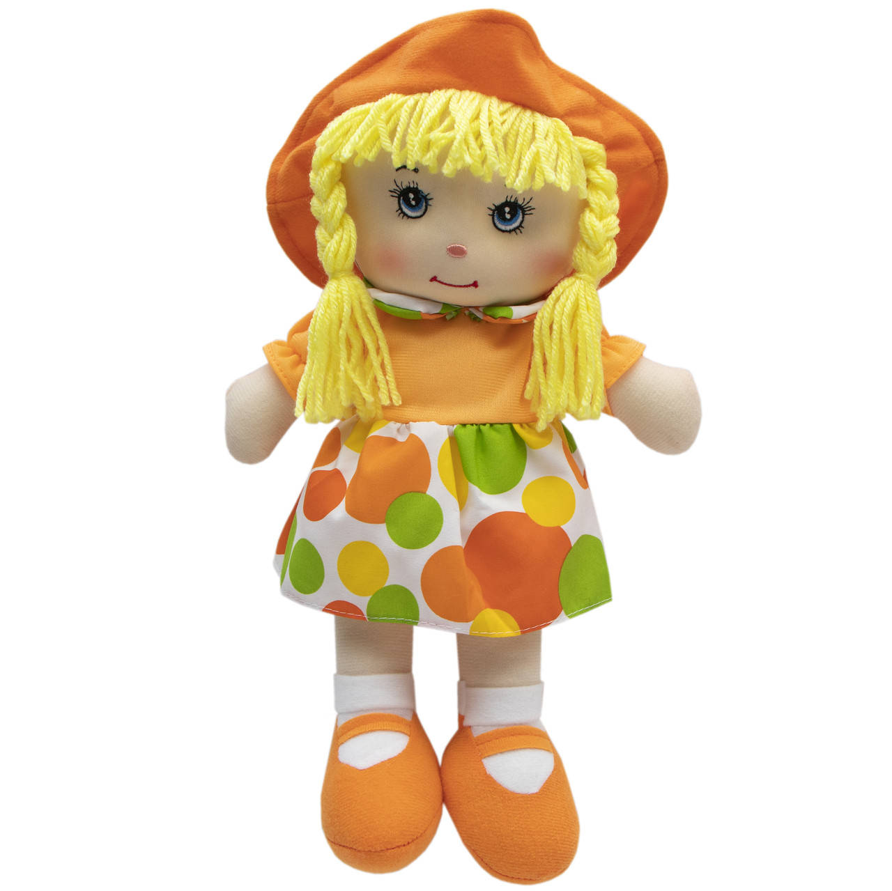 

Мягкая игрушка кукла с вышитым лицом, 36 см, оранжевое платье (860906)