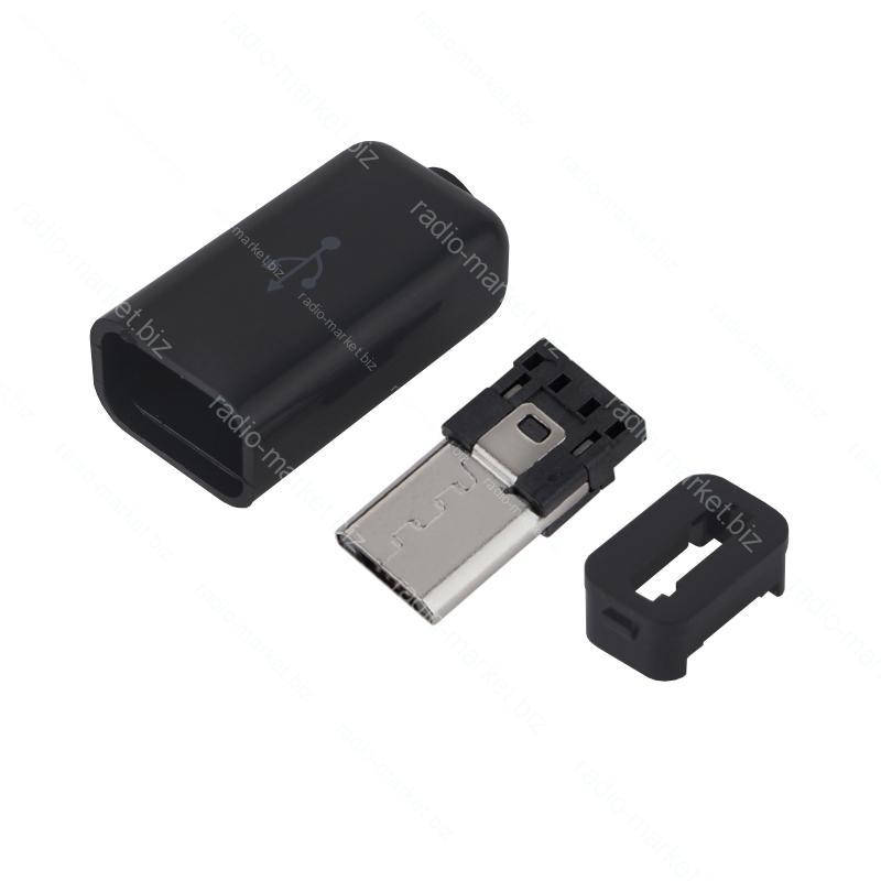

Штекер microUSB на кабель в корпусе, Черный
