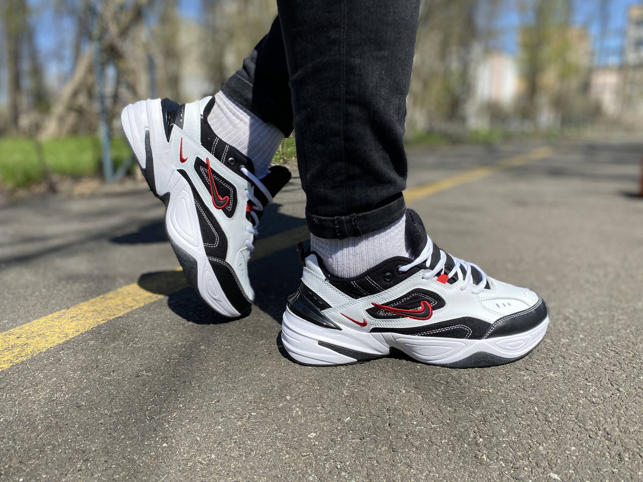 

Кроссовки мужские натуральная кожа nike M2K tekno найк М2К техно, Черно-белый