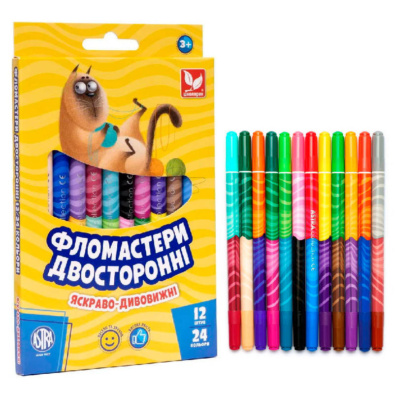 

Фломастеры двухсторонние "Школярик" 314118001-UA, 24 цв.