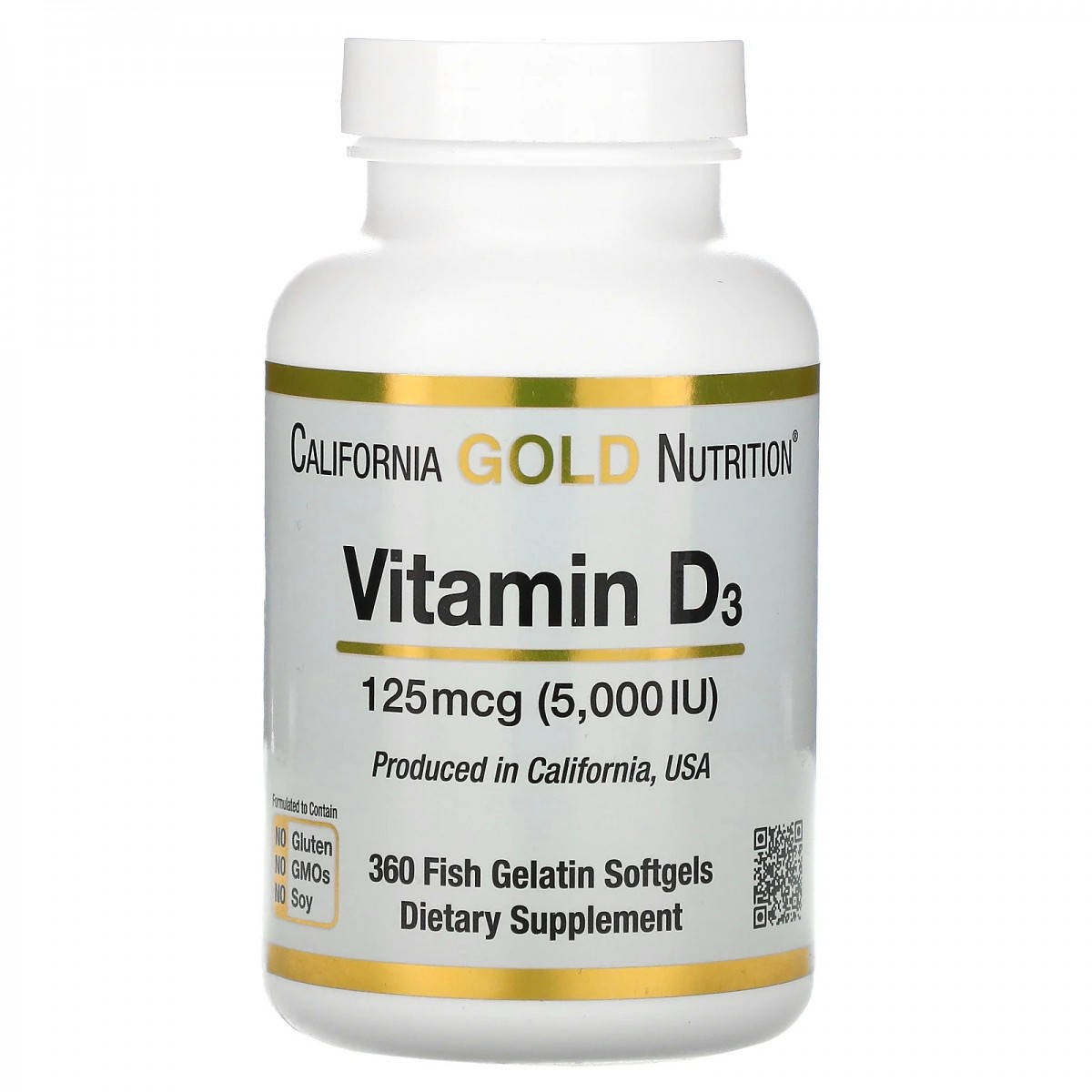 

California Gold Nutrition, витамин D3, 125 мкг (5000 МЕ), 360 капсул из рыбьего желатина