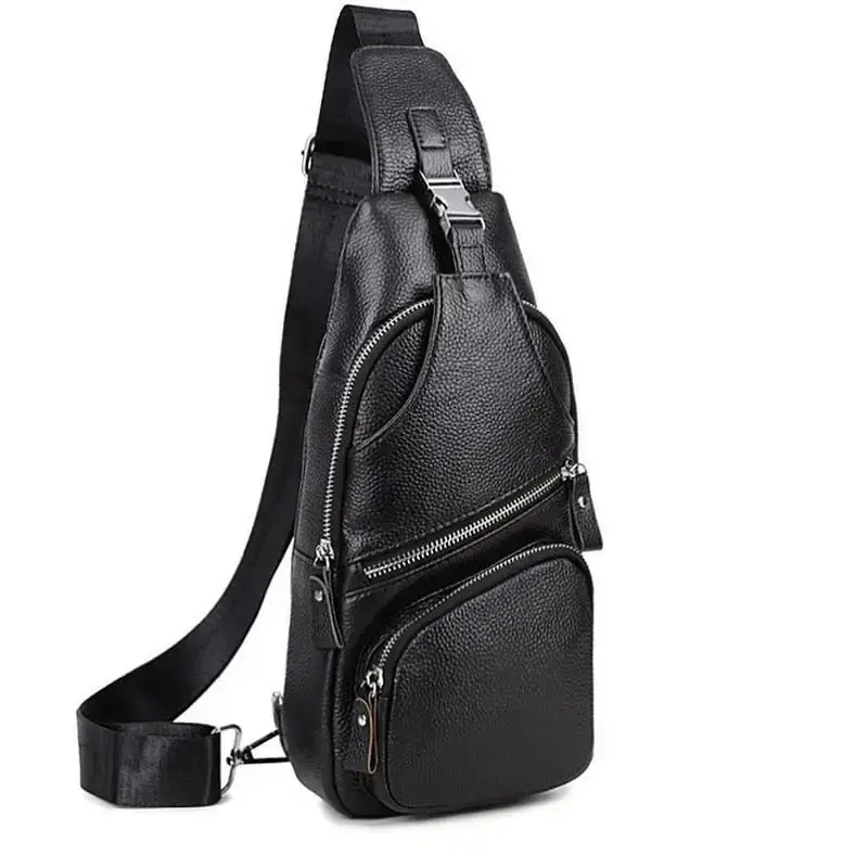 

Мужская сумка-слинг кожаная черная TIDING BAG - MK12094, Черный