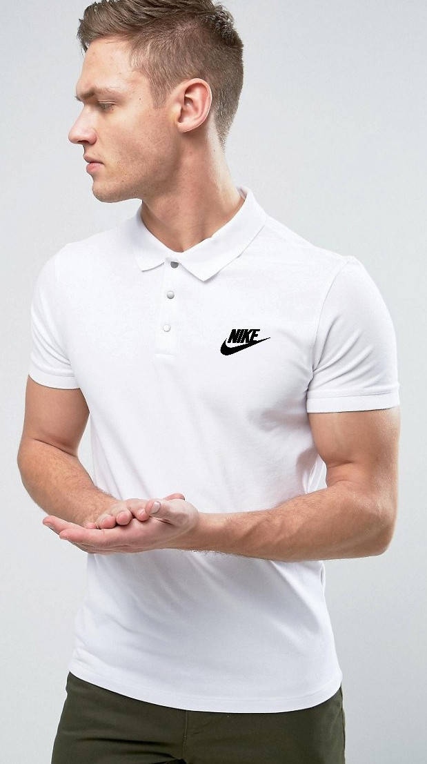 

Футболка поло мужская Nike, найк белый с черным лого M