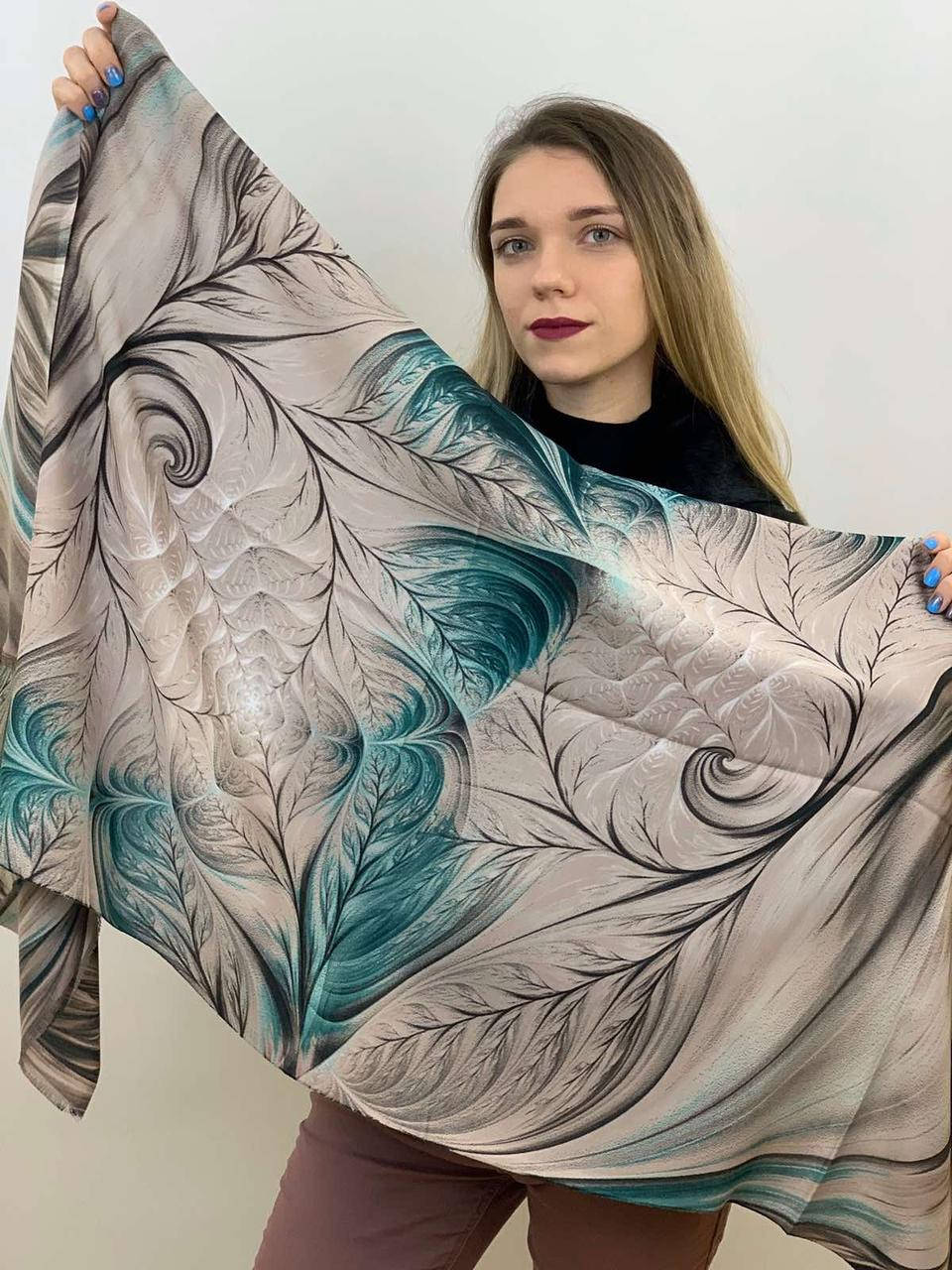 

Шарф жіночий брендовий "Хвіст павича", 180*70 см, Бежевий, зелений, Fonsera, Туреччина, Бежевый