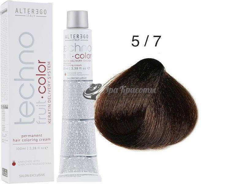 

Стойкая краска для волос 5/7 Коричневый светло-каштановый Technofruit Alter Ego, 100 мл