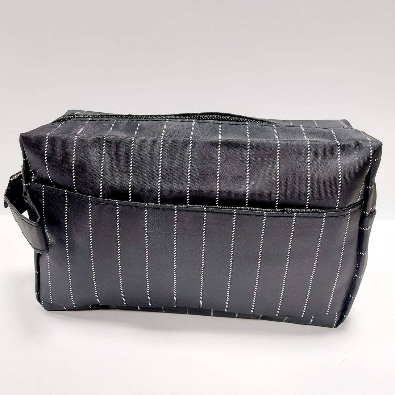 

Косметичка мужская черная в полоску среднего размера, Черный