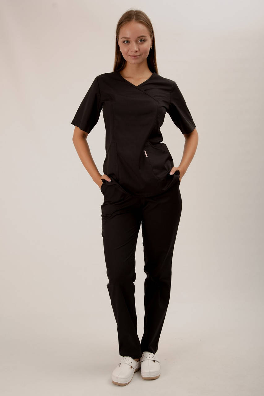 

Костюм медицинский женский ПРОФМОДА “Вера Плюс” черный Костюм смесовая 42 -170 35% хлопок*65% полиэстер