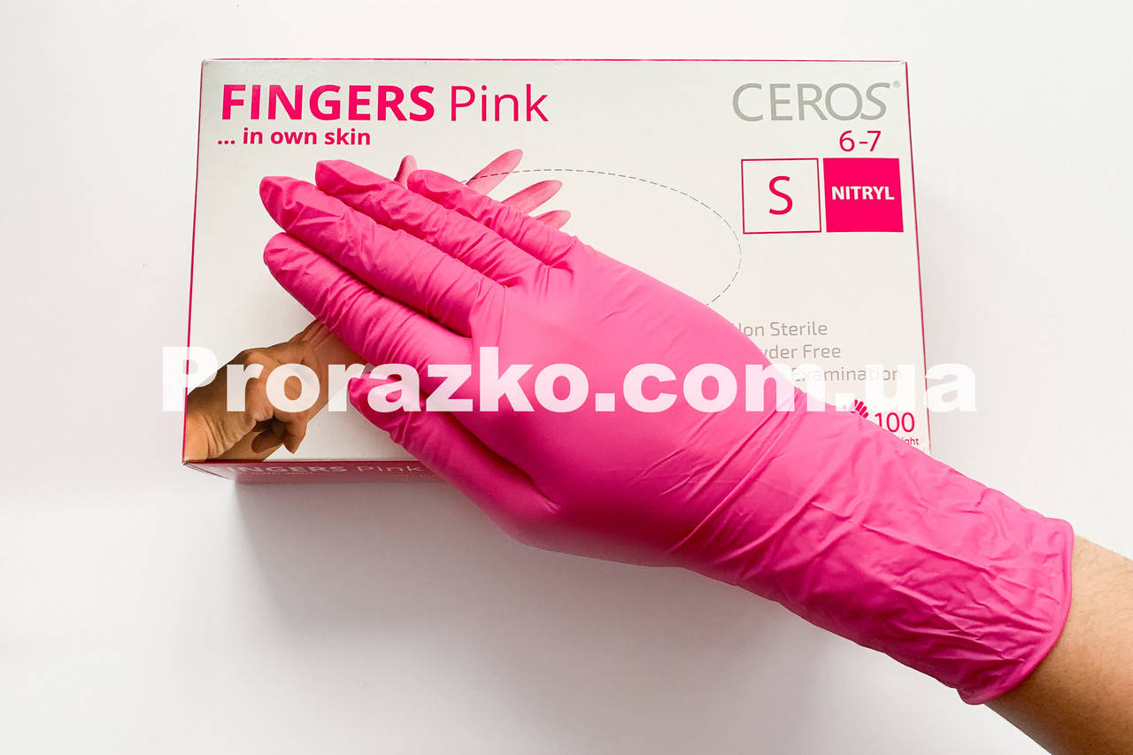 

Нитриловые перчатки CEROS,  (6-7), розовые, 100 шт, Розовый