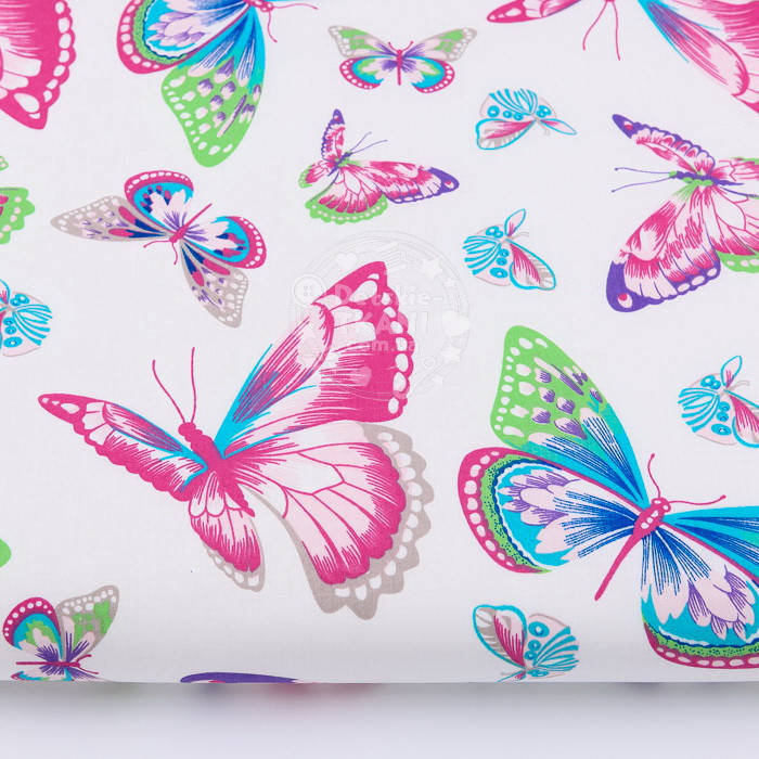 

Ткань хлопковая с розово-голубыми бабочками (№762а)., Разные цвета