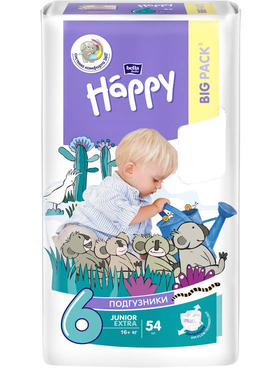 

Подгузники детские Happy BELLA Happy Junior Extra (вес 16 + кг, 54 шт.)