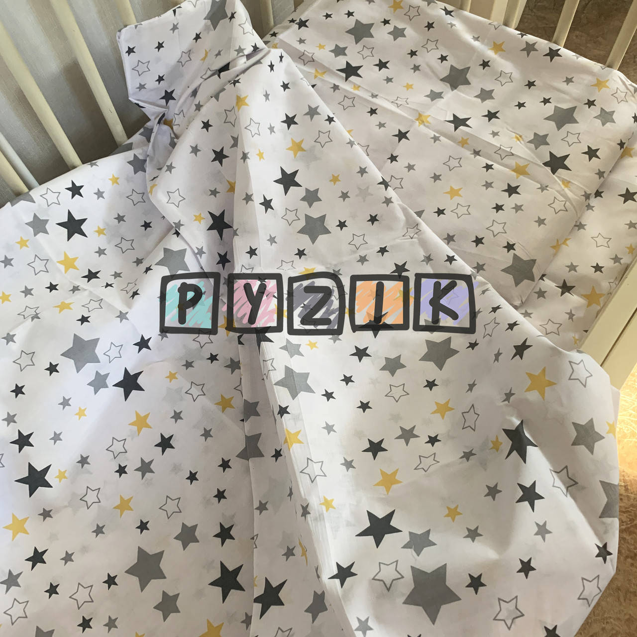 

Постельный набор в детскую кроватку (3 предмета) Звездочка серо-желтая, Зелёный