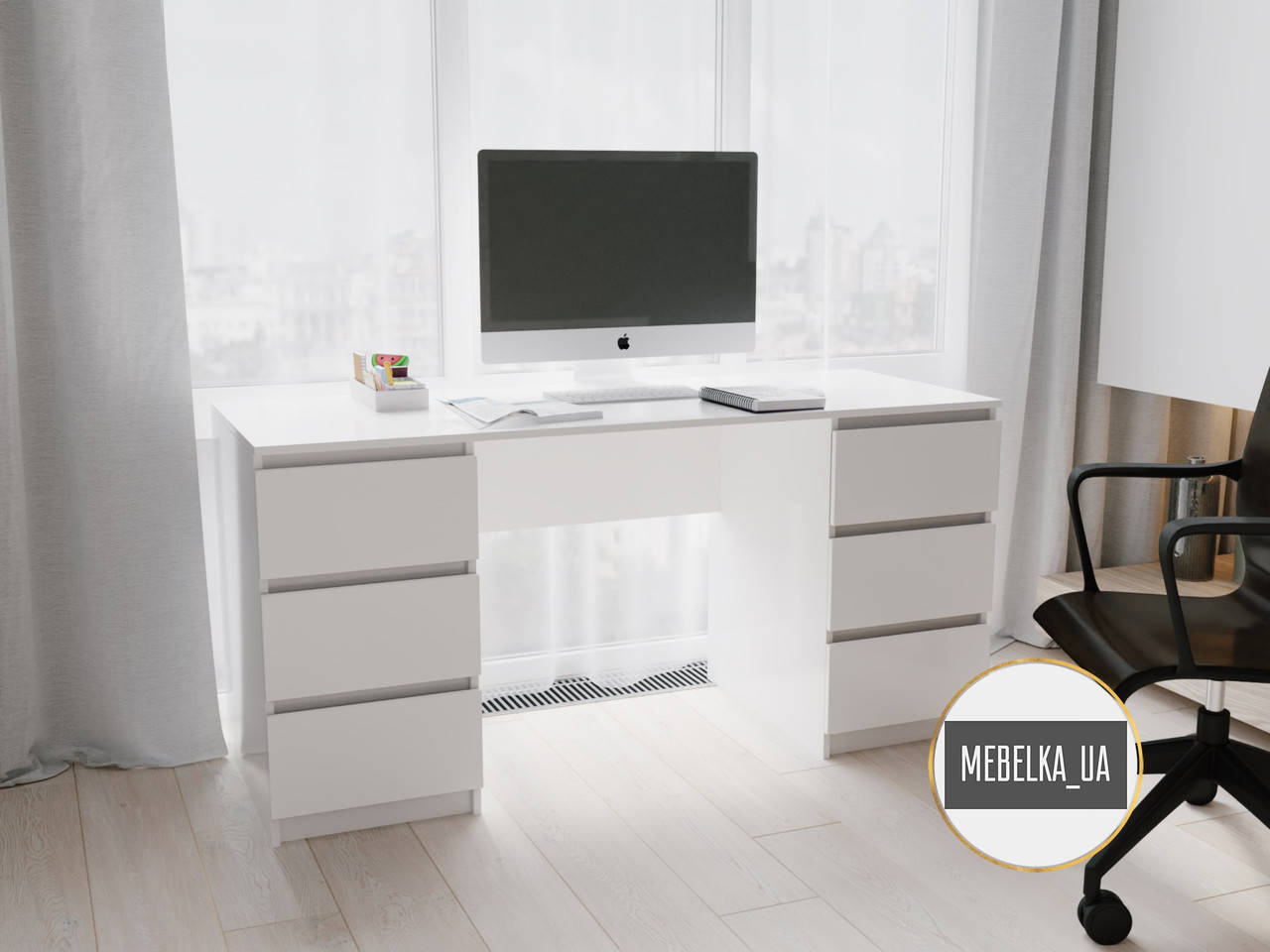 

Стол компьютерный, письменный стол с выдвижными ящиками без ручек, рабочий стол для дома, офиса, салона СП-6, Белый