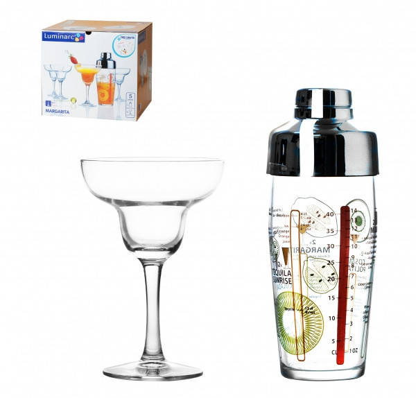 

Margarita Набор для коктейля (бокал 300мл - 4 шт, шейкер 580 мл) -5пр Luminarc H8928
