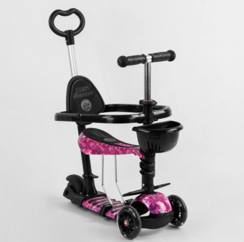 

Детский самокат 5в1, с защитным бортиком Best Scooter 5099 черно-розовый, Черный
