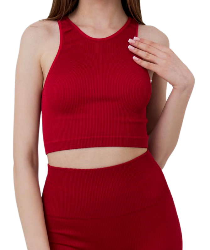 

Топ в рубчик из микрофибры Halter Top RIB Winery S/M Красный