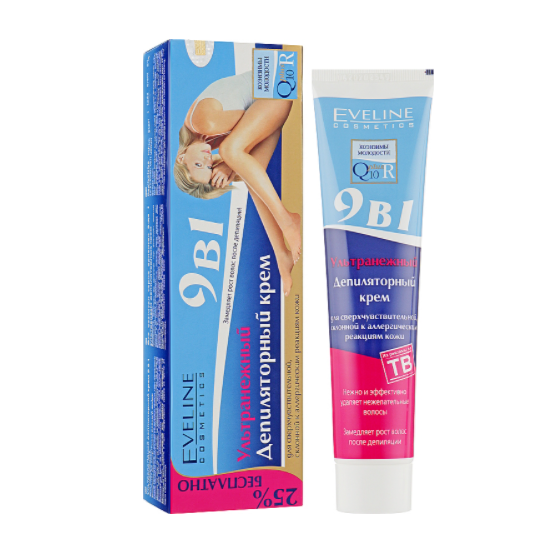 

Крем для депиляции 9в1 ультранежный Q10+R, Eveline Cosmetics, Эвелин 125 мл