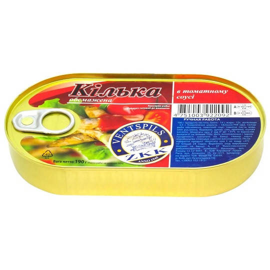 

Килька Обжаренная в Томатном Соусе Ventspils ZKK 190 г Латвия