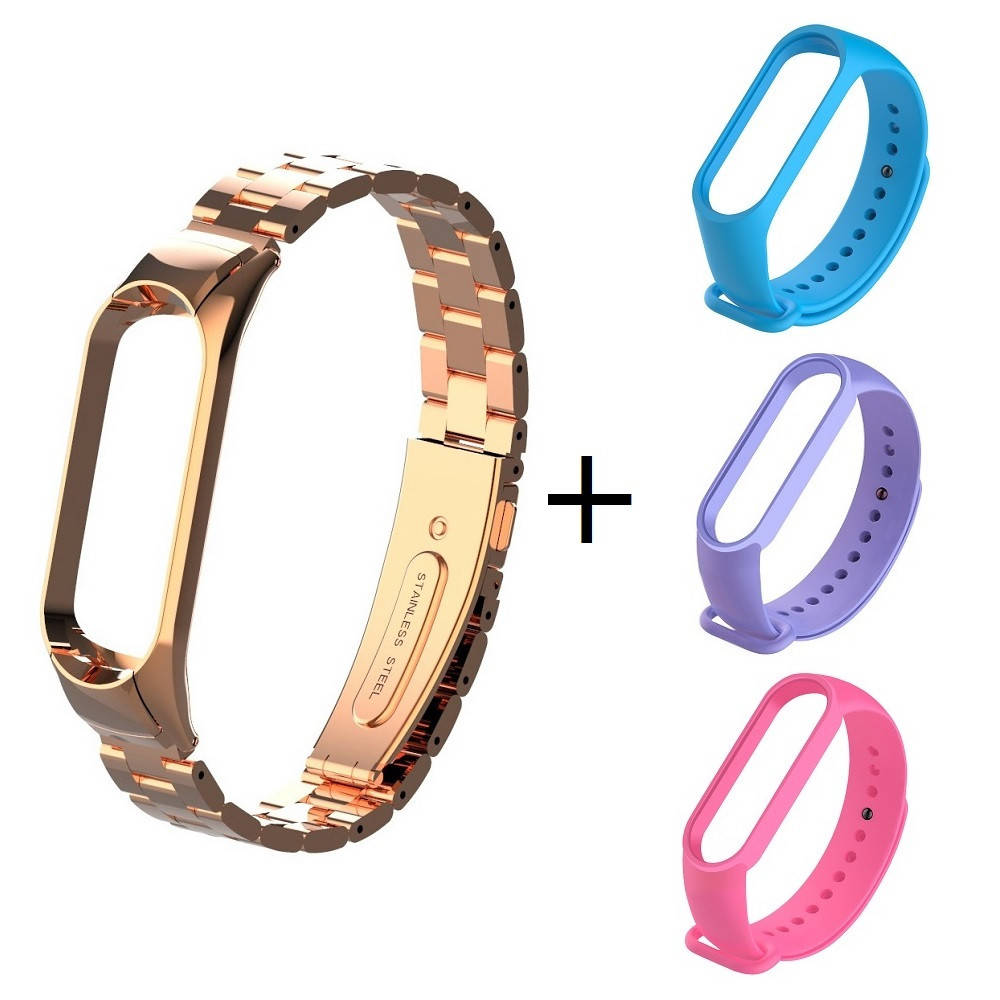 

Pемешок для фитнес-браслета Xiaomi Mi Band 5 и 6 Bead design Rose gold + 3 цветных ремешка