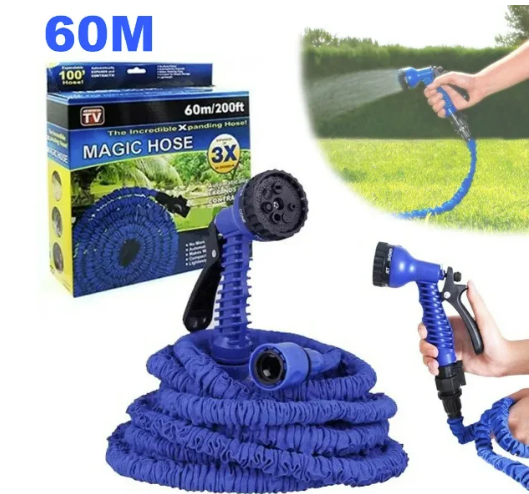 

Усиленный садовый шланг для полива X-hose Pro 60м (200FT) с распылителем, синий