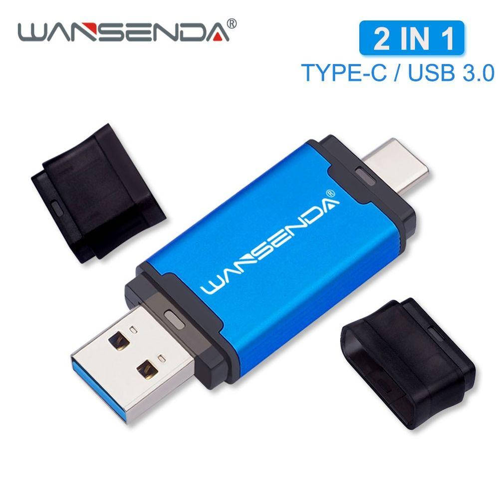 

USB 3.0 Flash Drive 32Gb WANSENDA TC103 Blue, 2 в 1, USB 3.0 + Type-C, Синий