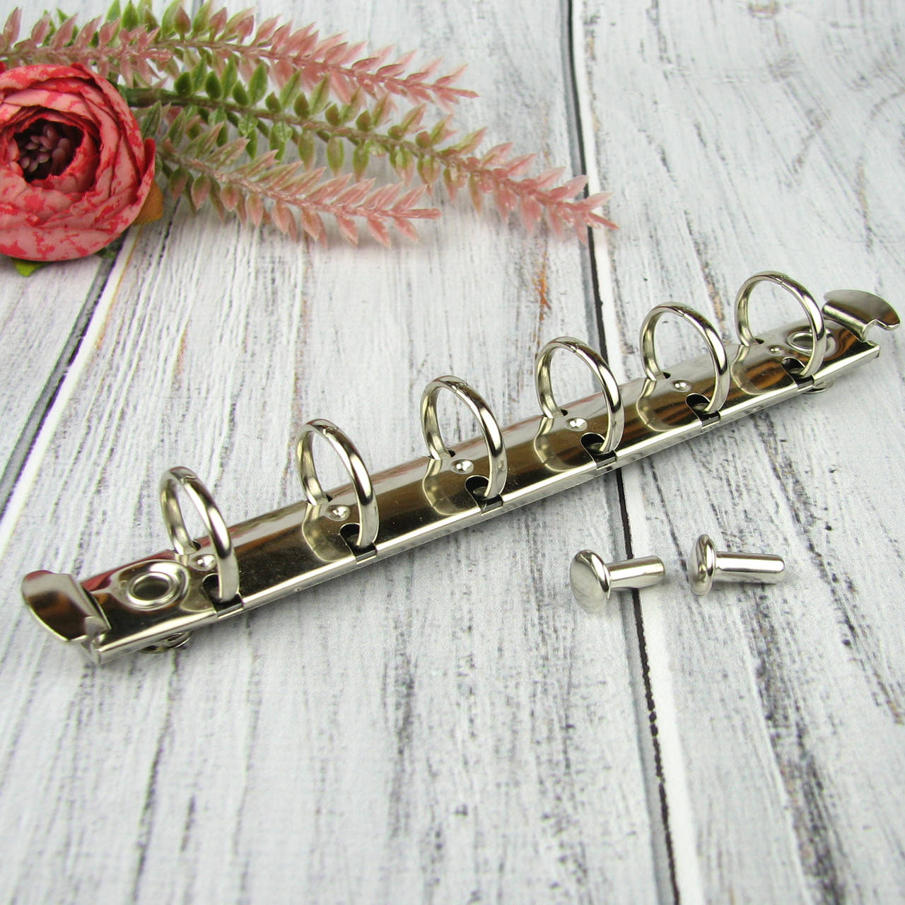 

Кольцевой механизм для блокнота А7 6 колец 140*15мм с креплением заклепки (KMX008), Серебро