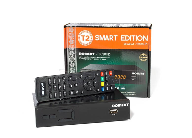 

ROMSAT-T8030HD Smart - DVB-T2/C Тюнер Т2 с интернет приложениями и кабельным ТВ