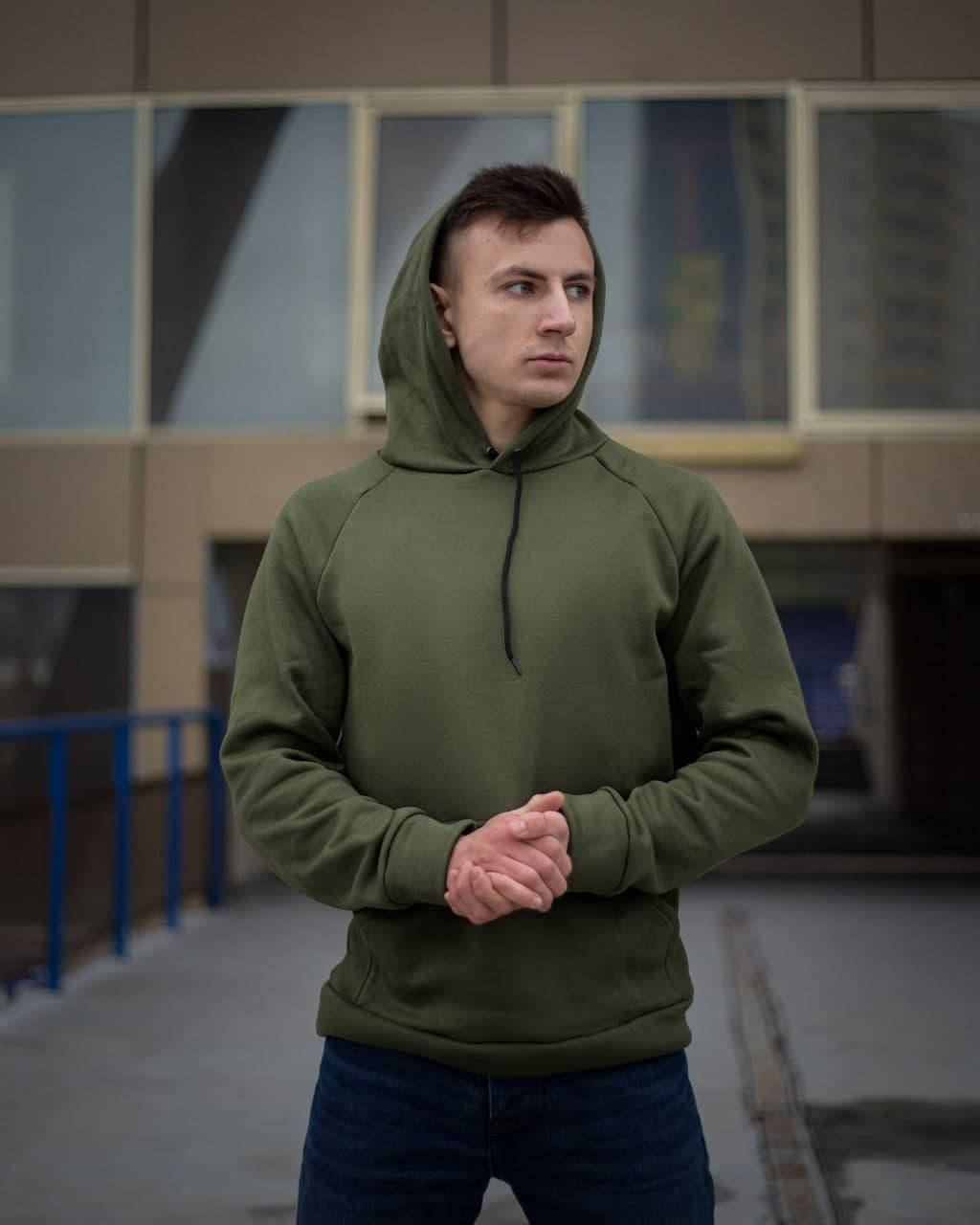 

Набор из двух зимних худи цвета хаки / толстовка зимняя мужская хаки / кофта кенгуру XL