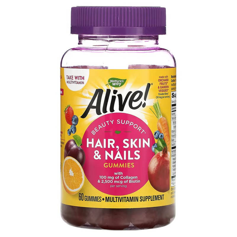 

Комплекс для красоты Nature's Way, Alive! "Hair, Skin & Nails with Collagen" с клубничным вкусом (60 конфет)