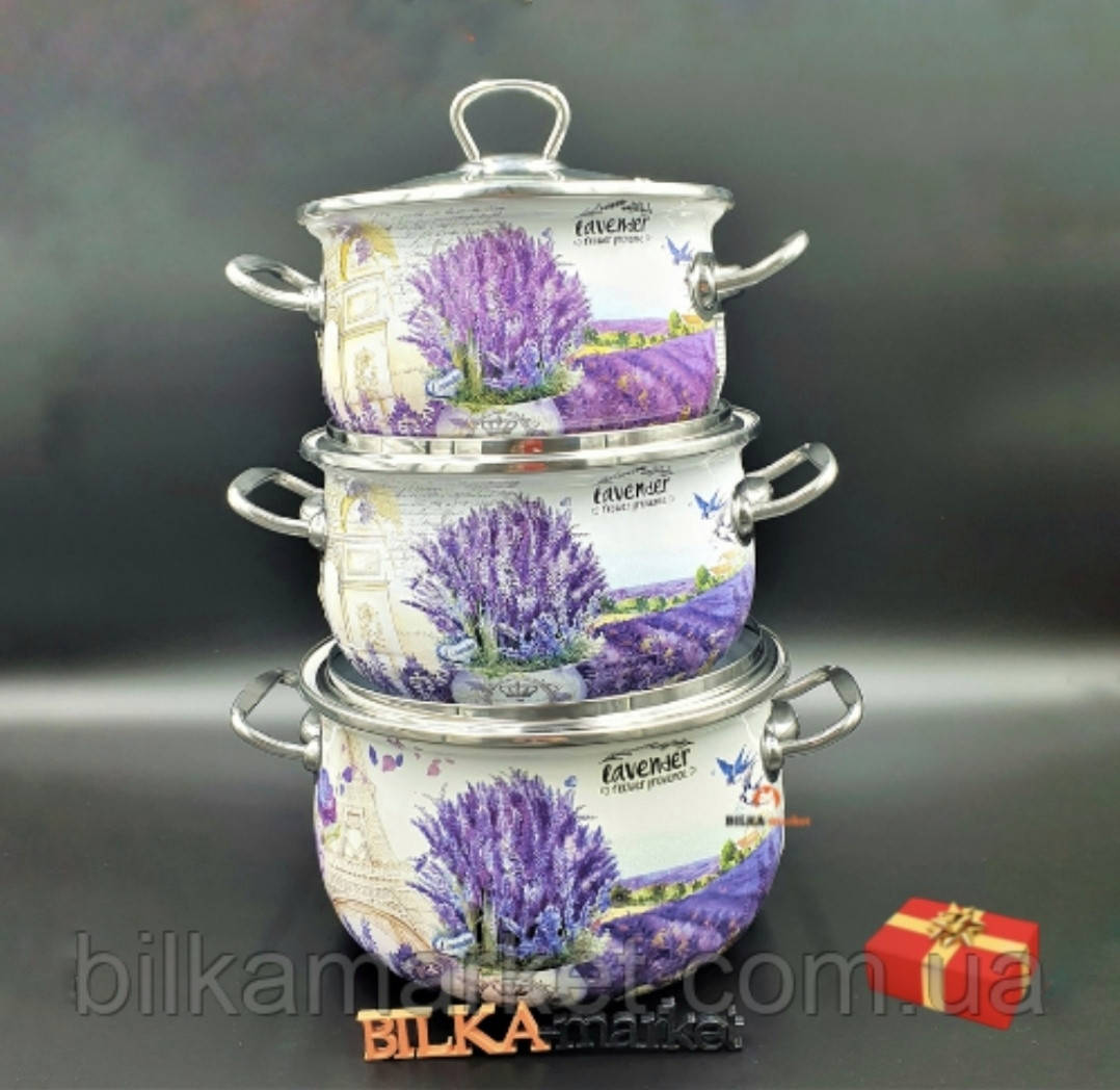 

Набор эмалированных кастрюль 3пр Лаванда Interos 16707-3 Интерос Турция, Фиолетовый