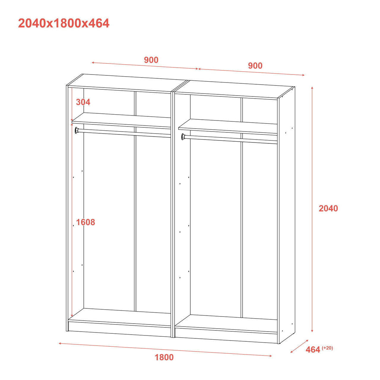 Шафа для одягу Doros Промо Сірий 2+2 ДСП 180х48х204 (80737766) 8