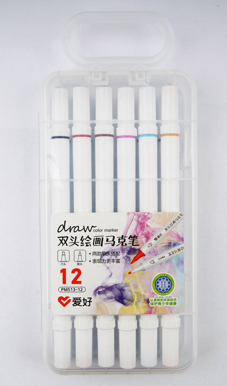 

Набор скетч-маркеров для рисования двусторонних Aihao sketchmarker slim 12шт/уп код: PM513-12
