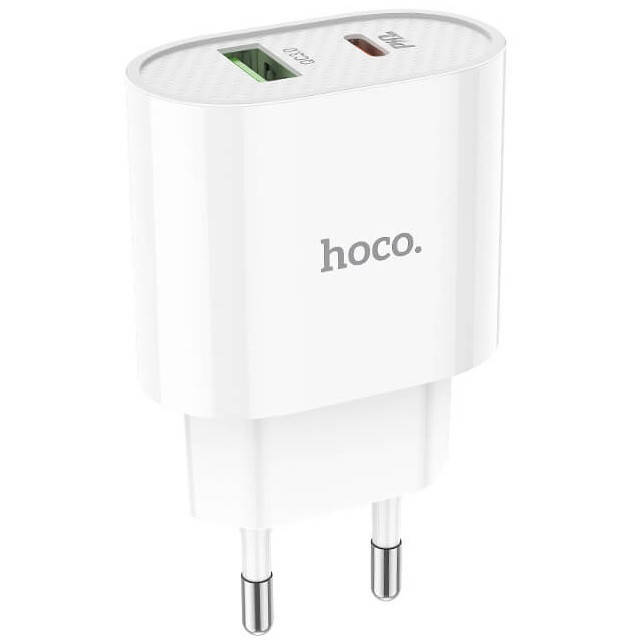 

Сетевое зарядное устройство с быстрой зарядкой PD/QC3.0 HOCO C95A |1USB/1Type-C, PD/QC, 20W/3A| Белый