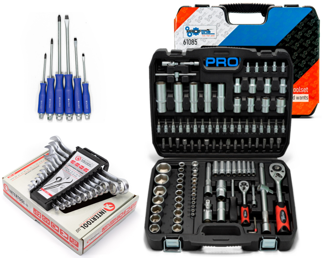 

Набор инструментов 108 ед. Profline + Набор ключей 12 ед. + Набор ударных отверток 6 шт. 63-475