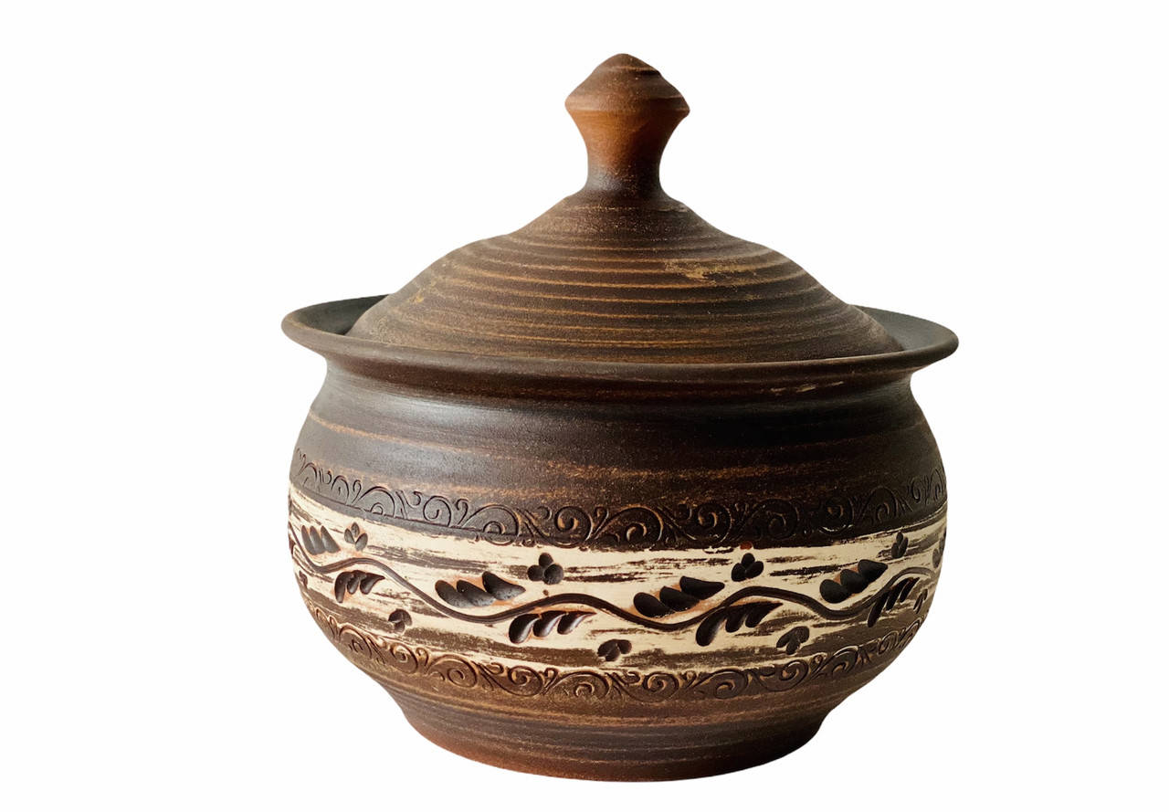 

Макитра с крышкой из красной глины, Коричневый