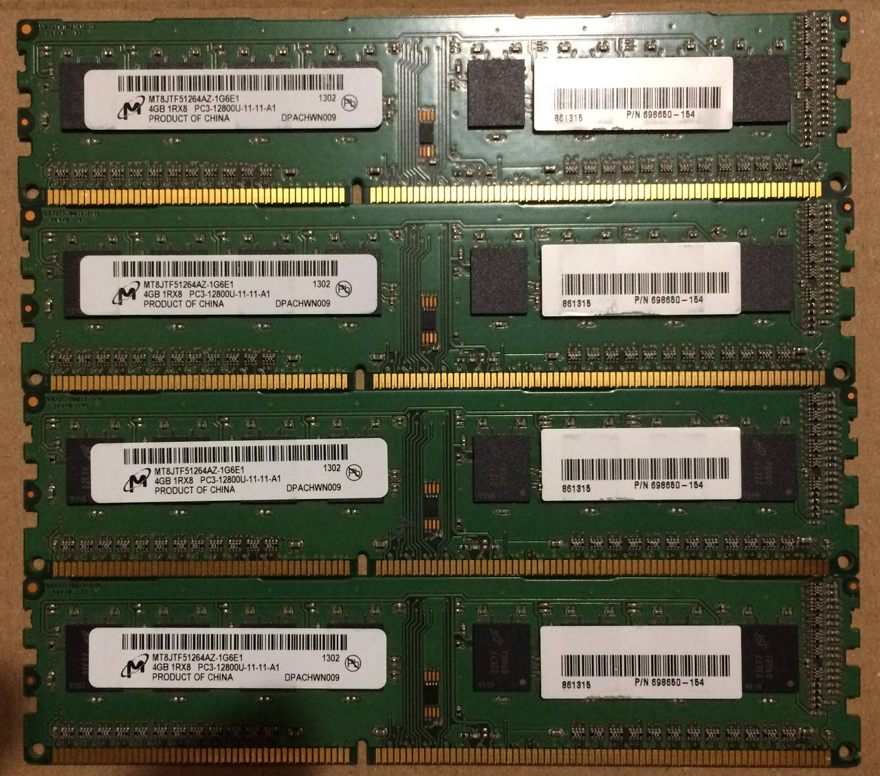 

16GB 4x4GB DDR3 1600MHz Micron PC3 12800U 1Rx8 RAM Оперативная память