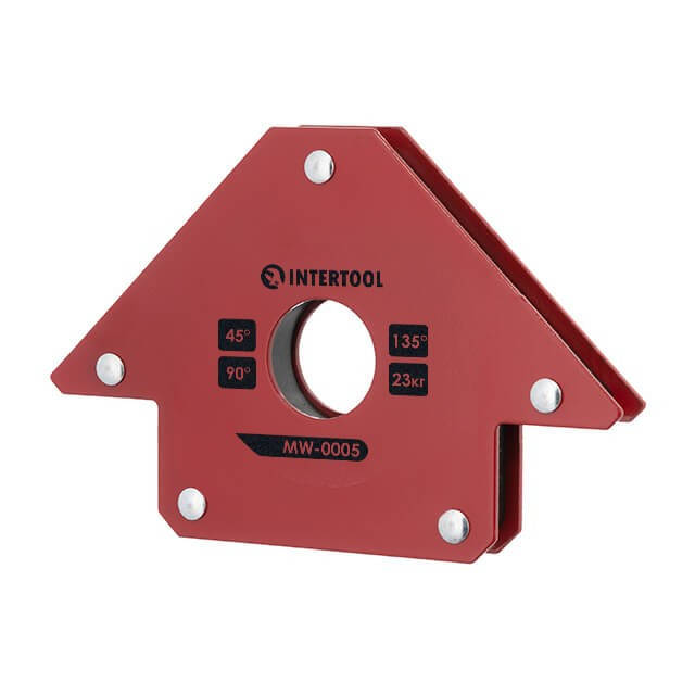

Держатель магнитный для сварки стрела, 45°, 90°,135°, 23 кг, 90×100×17 мм INTERTOOL MW-0005