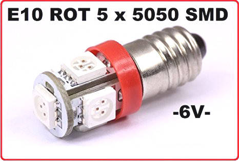 

Led лампы для мотоцыклов красный цвет Е10 5Leds 5050SMD, 6V .