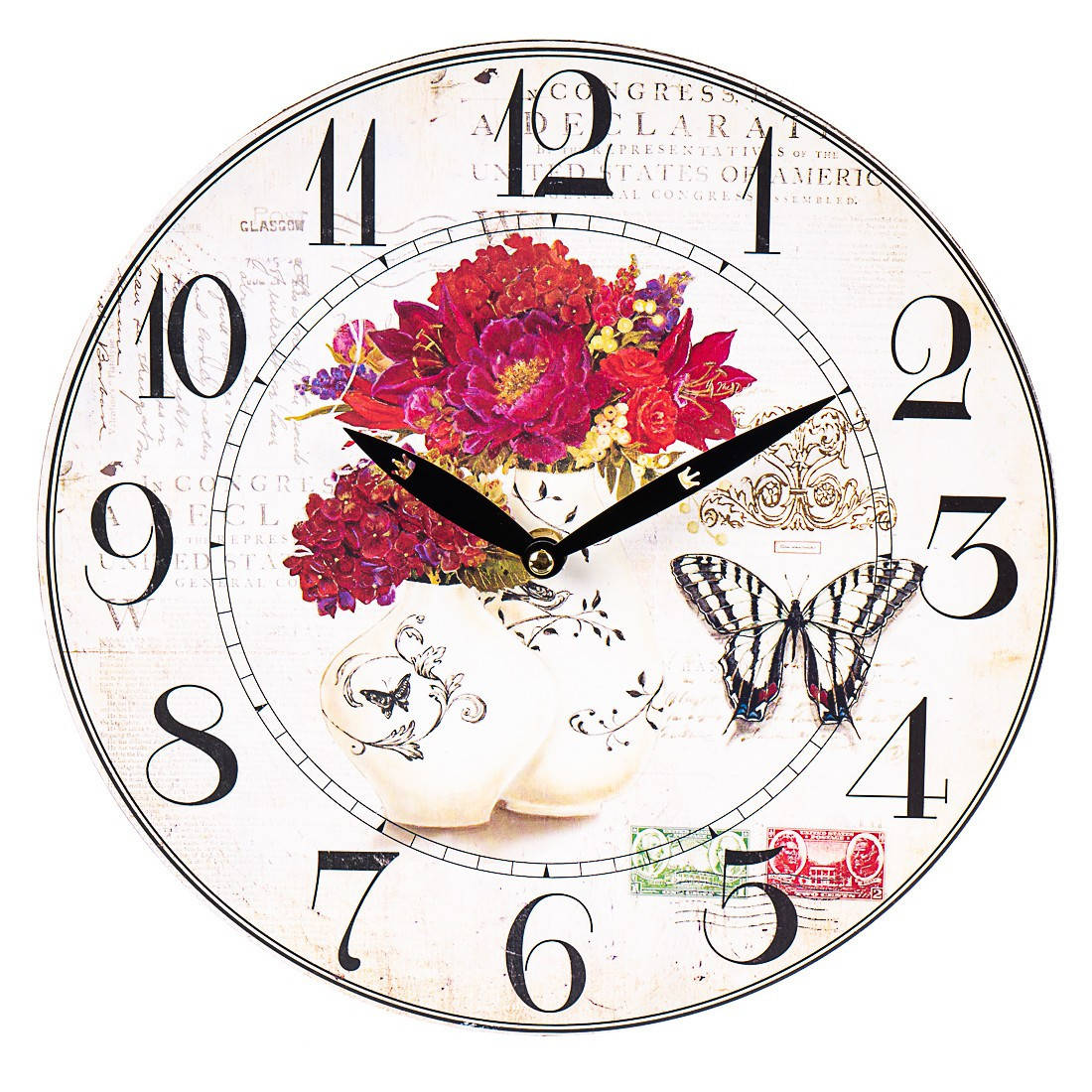 

Часы настенные Gastar 29 см 1008AL круглые белые часы на стену цветные цветы букет