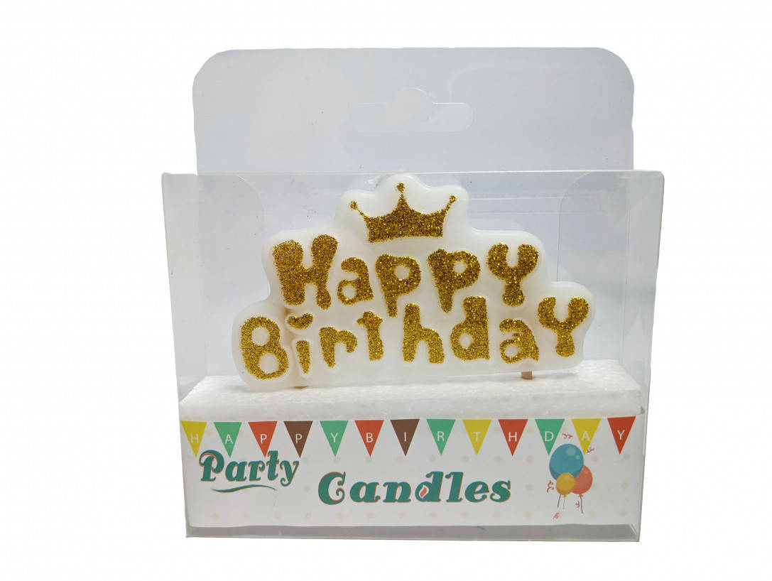 

Свечка Happy Birthday золото