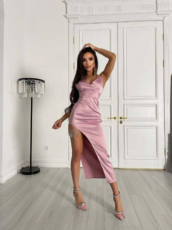 

Вечернее атласное платье с разрезом, разные цвета