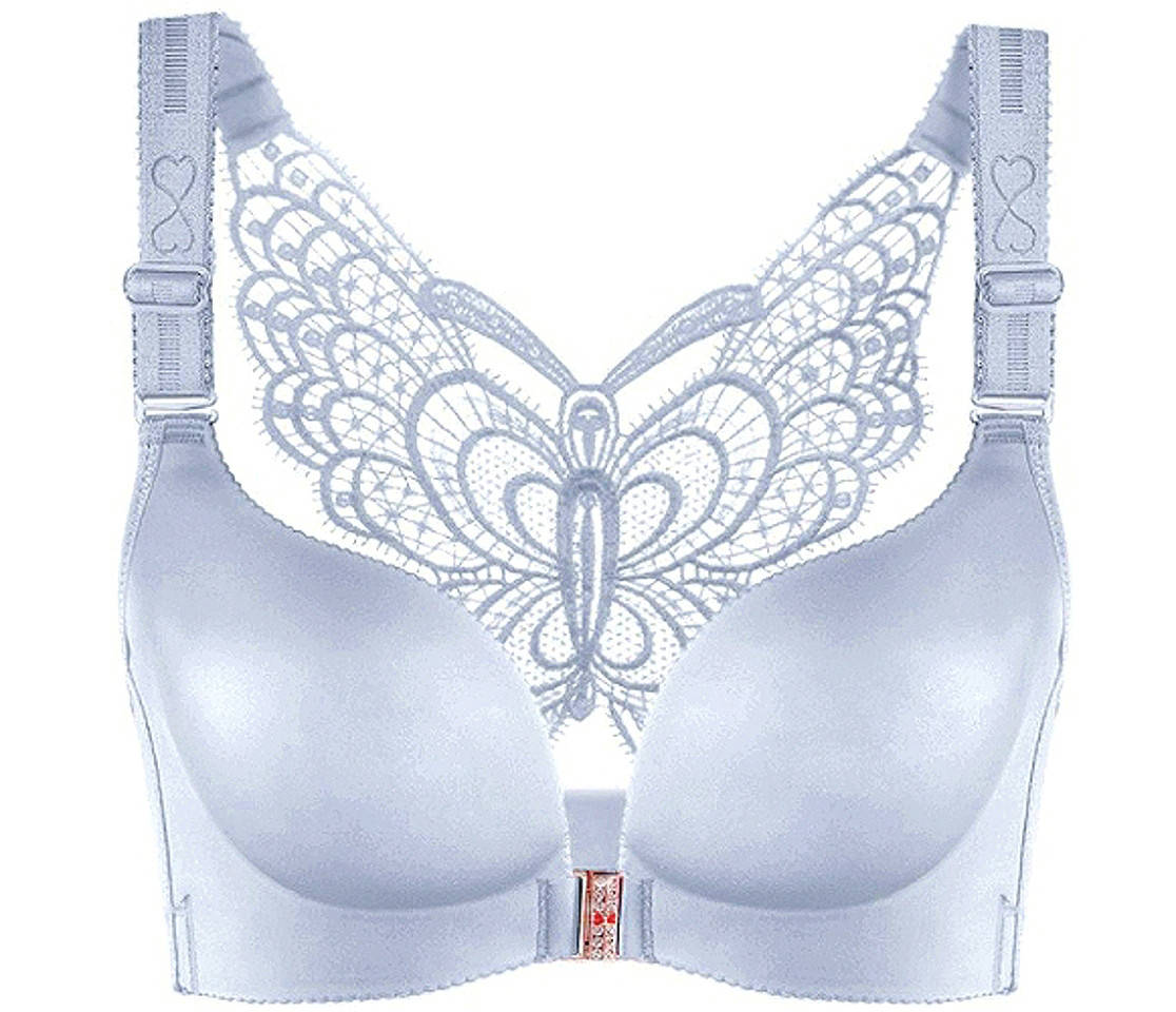 

Бюстгальтер 80 C серый с бабочкой без косточек с застежкой спереди