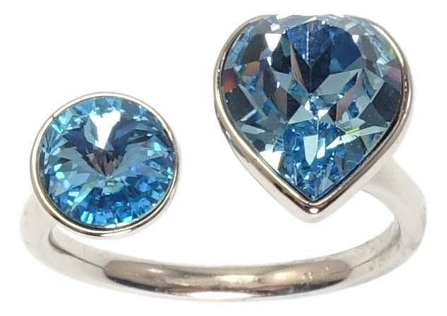 

Кольцо Xuping Родий с кр-ми Swarovski "Два кристалла Aquamarine" р.16-17