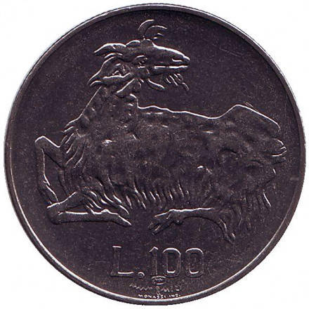 

Козёл. Монета 100 лир. 1974 год, Сан-Марино.UNC