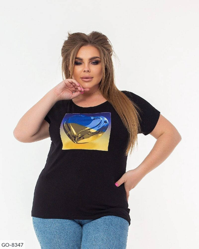 

Красивые женские футболки патриотические с патриотической нашивкой хлопок большого размера 48-54 арт 2013