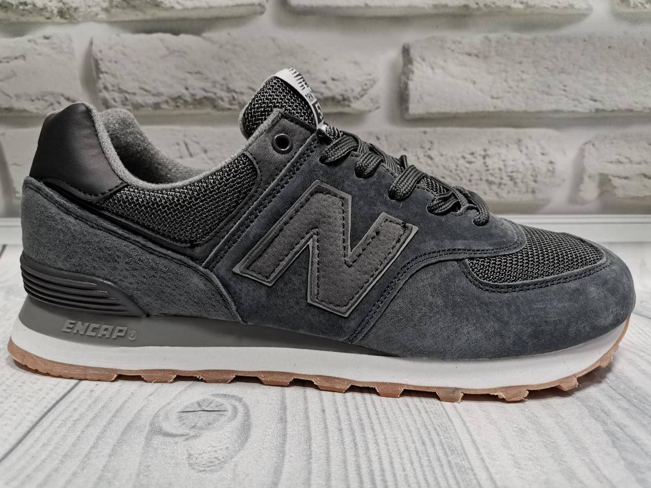 

Мужские кроссовки New Balance комбинированные замша/сетка серые, Серый
